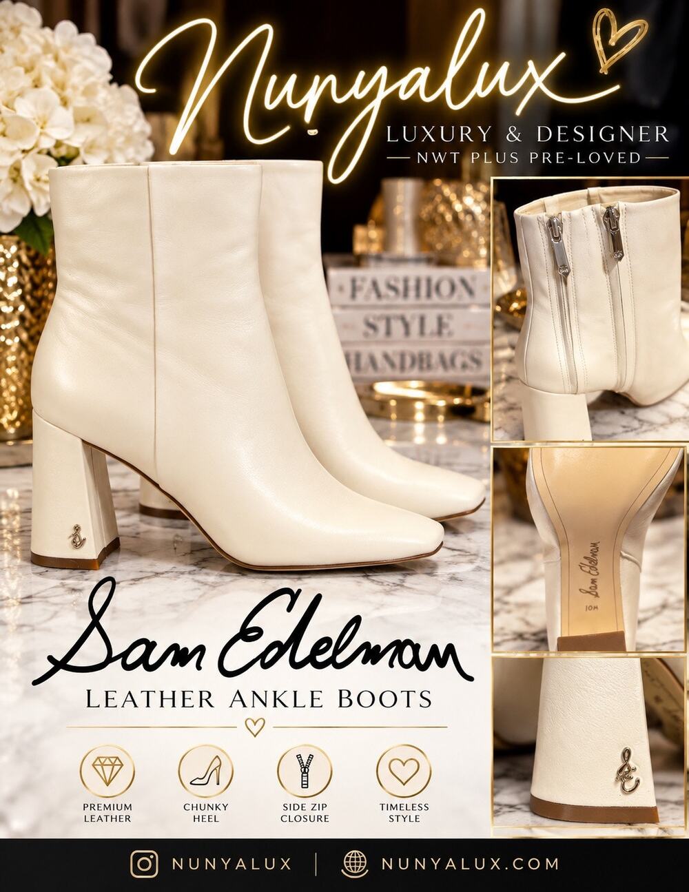 Sam Edelman Cody Modern Ivory Boots SZ 10.5